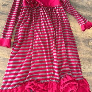 Sz 14 Isobella & Chloe Red and Gray Striped Dress with Ruffle Details